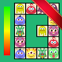 Connect: süße Monster und Essen. Freizeitspiel.